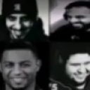 Four separate faces in a grid layout, each wearing a distinct, mischievous, or knowing grin.