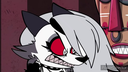 Loona from Helluva Boss with a furious expression, baring her teeth with glowing red eyes.