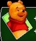 Winnie the Pooh smiling in a red shirt against a green background.
