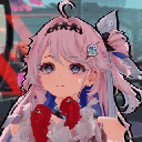 Anime girl with pink hair and a blank, unimpressed facial expression.