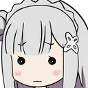 Emilia from Re:Zero with a blank, confused expression and wide eyes.