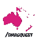 A pink pixelated map of Australia and New Zealand with the text /dayrequest underneath.