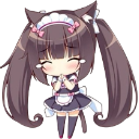 Chocola the catgirl with brown hair and cat ears clasping her hands together while looking up with a pleading expression.