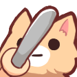A cute brown cat holding a silver knife in its paw.