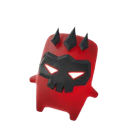 A red, blocky character wearing a black skull mask with glowing white eyes.