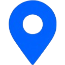 Blue location pin icon with a circular hole in the center.