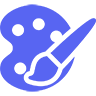 A blue artist palette with a paintbrush resting across it in a pixel art style.