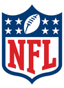 NFL logo shield featuring a football and stars on a blue background.
