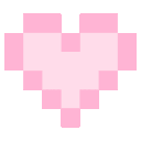 Four pixelated hearts in pastel pink, blue, green, and yellow arranged horizontally.