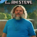 Jack Black as Steve from Minecraft looking directly at the camera with the text I AM STEVE above him.