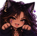 Cat girl with brown hair and cat ears making a playful rawr face with paws up.