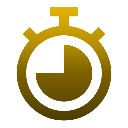 Stopwatch icon colored in gold against a black background showing a partial time segment.