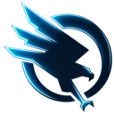 A sharp blue bird silhouette emblem centered over a red circular background.