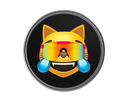 Cat face wearing rainbow reflective sunglasses laughing with tears streaming down its cheeks.