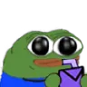 Pepe the Frog with large glossy eyes holding a purple drink with a straw.