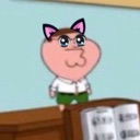 Peter Griffin with cat ears and large sparkling anime eyes looking forward.