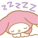 My Melody the rabbit sleeping peacefully with purple Zs floating above her head.