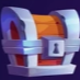 A stylized treasure chest with a silver frame and wooden panels against a dark purple background.