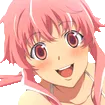 Yuno Gasai with pink hair smiling with a sweet and slightly unhinged expression.
