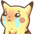 Pikachu with large teary eyes and a sad expression.