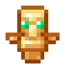 Totem of Undying from Minecraft with green eyes and a wooden face.