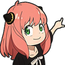 Anya Forger with a smug expression pointing her finger toward the upper right corner.