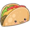 Taco with a cute smiling face and pink cheeks.