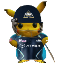 Pikachu wearing a Gujarat Titans cricket helmet and jersey.