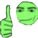 A green face with a smug expression giving a thumbs up gesture.