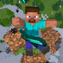Steve from Minecraft falling through the air while holding a diamond sword.