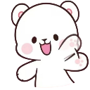 White bear waving its paw with a happy expression.