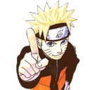 Naruto Uzumaki pointing his index finger forward with a confident smirk.