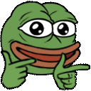 Pepe the Frog making finger gun gestures with a smug expression.