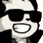 Panda wearing black sunglasses with a wide, confident grin.