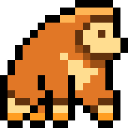Monkey standing in a simple pixel art style with orange and brown fur.