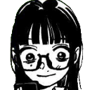 Anime girl with glasses wearing a smug, mischievous grin.