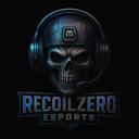 A dark, 3D-style skull wearing professional gaming headphones and a microphone, centered above the text RecoilZero Esports.
