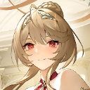 Anime girl with blonde hair and red eyes giving a smug, knowing smirk.