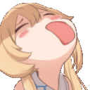 Lumine from Genshin Impact with her head tilted back and mouth wide open in a hungry expression.