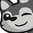 A gray wolf character winking with a happy, mischievous expression.