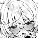 Anime character with glasses looking flustered and blushing.