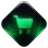 A stylized shopping cart icon glowing in neon green against a dark background with a purple corner accent.