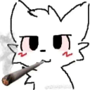 A hand-drawn white creature with a smug expression holding a smoking joint.