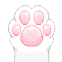 Cat paws with pink pads in a pixel art style.