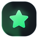 A glowing green star centered inside a rounded black square.