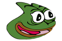 Pepe the Frog with a distorted, wide-eyed, and goofy expression.
