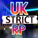 Text reading UK STRICT RP with a gradient color effect on a dark background.