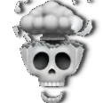 A skull with the top of its cranium blown off like an explosion.