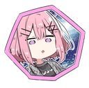 Anime girl with pink hair and a blank, unimpressed expression inside a pink hexagonal frame.