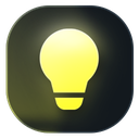 A glowing yellow lightbulb icon centered on a dark rounded square background.